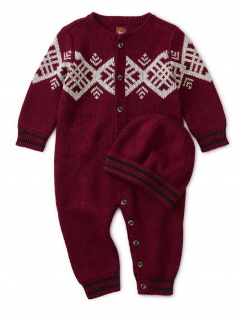 Tea Collection Knit Christmas Romper Set 100% Cotton Burgundy Maroon 12-18M NWT